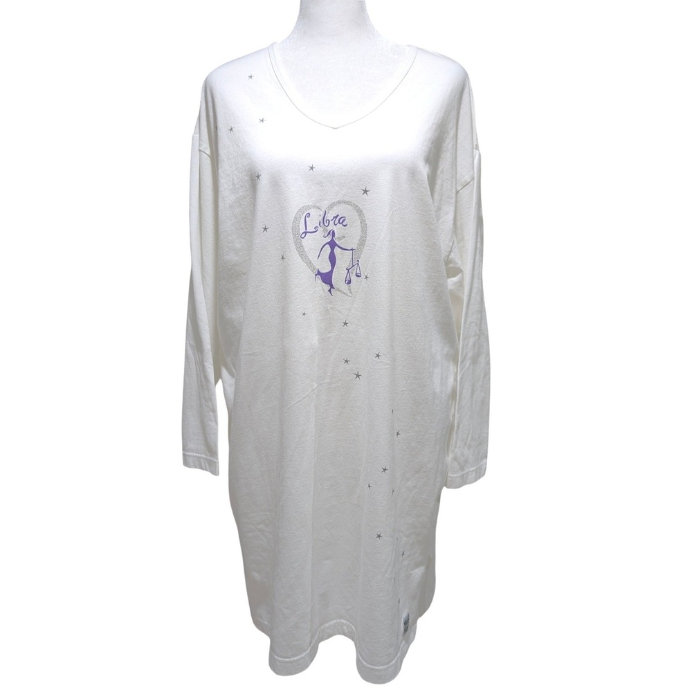 VTG Victorias Secret Libra Zodiac Nightshirt White Cotton V-Neck Y2K S / M